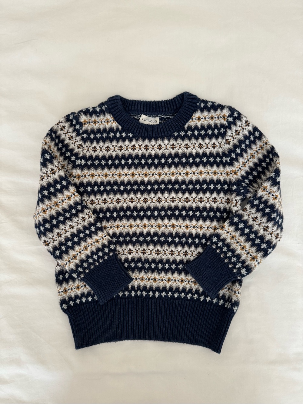 Crewcuts Navy, Cream & Brown Fair Isle Crewneck Sweater